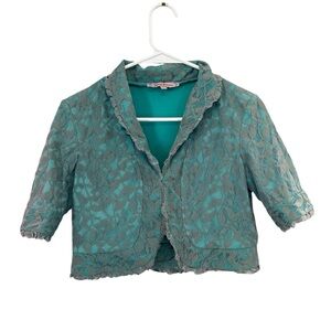 Y2K Vintage Young Essence Turquoise Lace Cropped Blazer/Cardigan Size Small